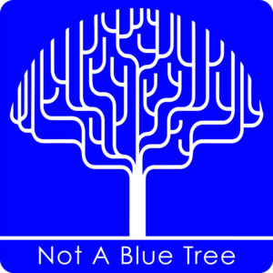 An outline of a tree in white on a blue background