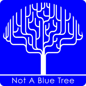 The Not A Blue Tree logo, which shows the silhouette of a white tree, the branches symbolising neural pathways, on a blue background.