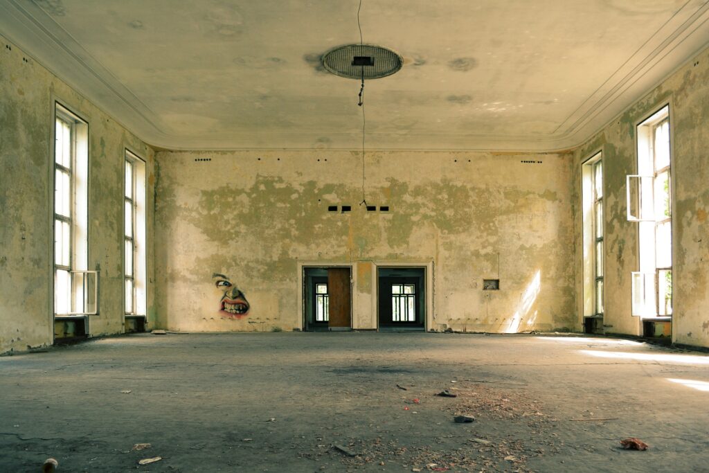 A room in an abandoned building, with nothing started and no evidence of change