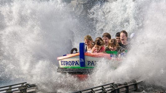 Children on a water ride, having fun